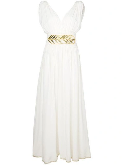 Shop Elena Makri Leaf Belt Gown In White