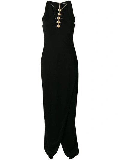 Shop Balmain Jewel Embellished Evening Gown In Black