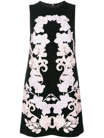 Shop Dolce & Gabbana Floral Embroidered Shift Dress In Black
