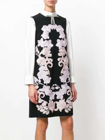 Shop Dolce & Gabbana Floral Embroidered Shift Dress In Black