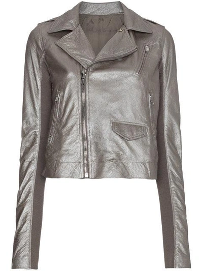 Shop Rick Owens Metallic Leather Biker Jacket