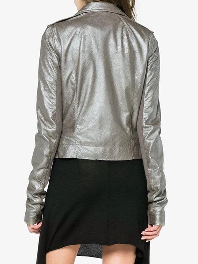 Shop Rick Owens Metallic Leather Biker Jacket