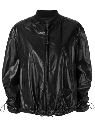 Shop Prada Drawstring Bomber Jacket In Black