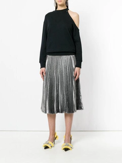 Shop Christopher Kane Dna Lame Pleated Skirt - Metallic
