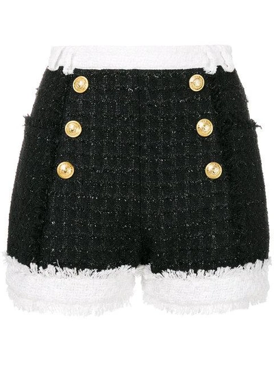 Shop Balmain Tweed Double Breasted Shorts In Black