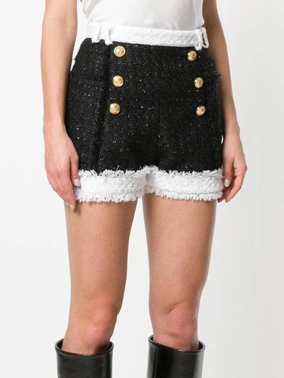 Shop Balmain Tweed Double Breasted Shorts In Black
