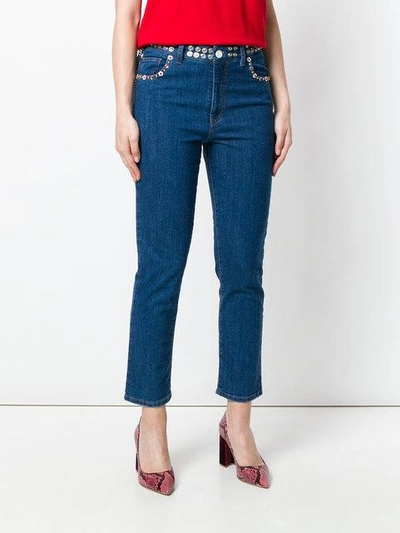 Shop Miu Miu Embellished Jeans In Blue