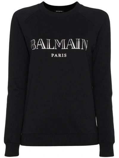 Shop Balmain Long-sleeved Logo Sweatshirt - Black