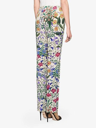Shop Gucci New Flora Print Silk Pajama Pant - White