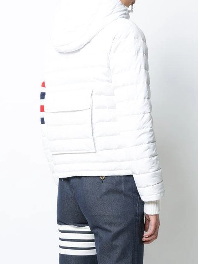 Shop Thom Browne Downfill Ski Jacket With 4-bar Stripe & Removable Hood In White Matte Nylon Poplin