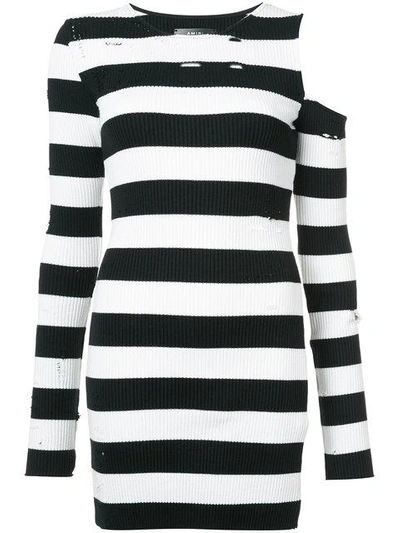 Shop Amiri Distressed Striped Dress - Black