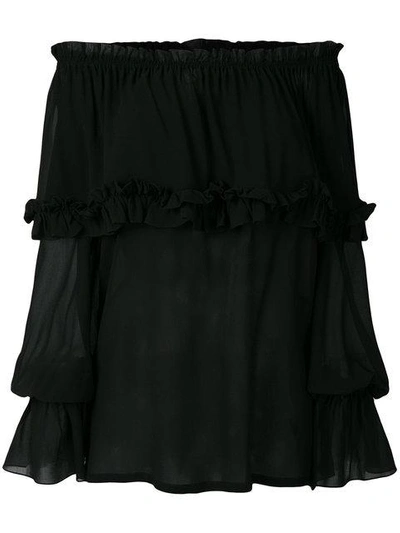 Shop Saint Laurent Frilled Off The Shoulder Blouse - Black