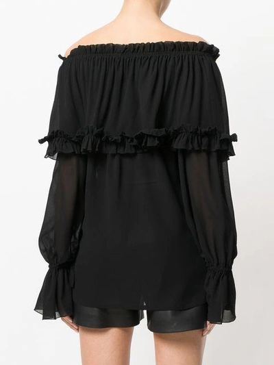 Shop Saint Laurent Frilled Off The Shoulder Blouse - Black