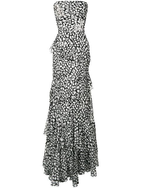 Alex Perry Swarovski Crystal Embellished Patterned Strapless Dress - Black  | ModeSens