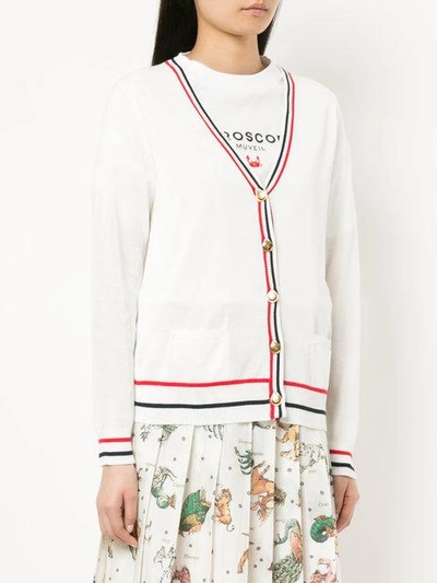 Shop Muveil Embroidered Contrast-trim Cardigan - White