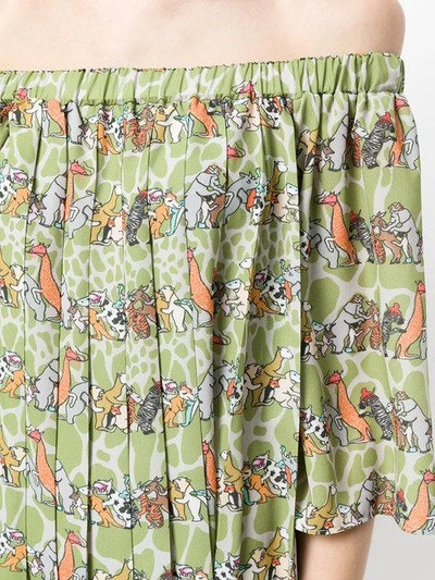 Shop Ultràchic Animals Print Off Shoulder Dress In Green