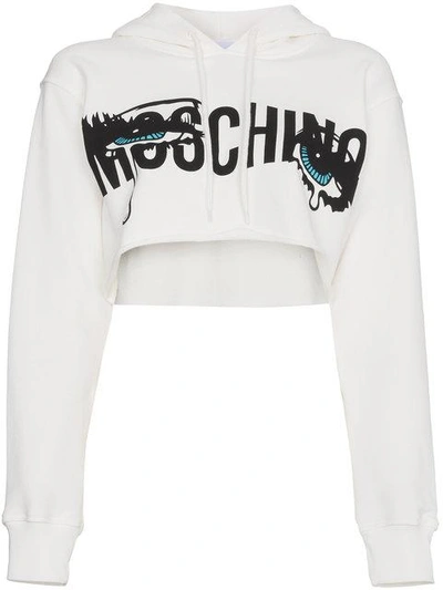 Shop Moschino Cropped Hoodie With Logo In White