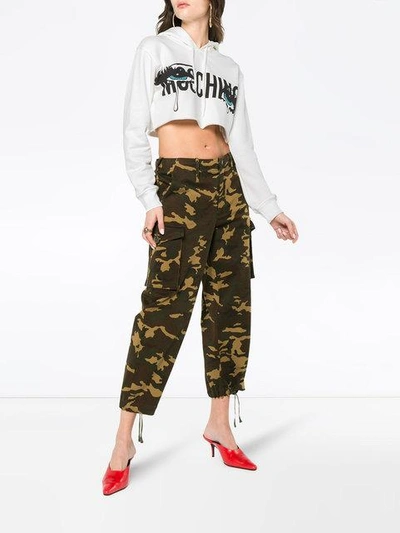 Shop Moschino Cropped Hoodie With Logo In White