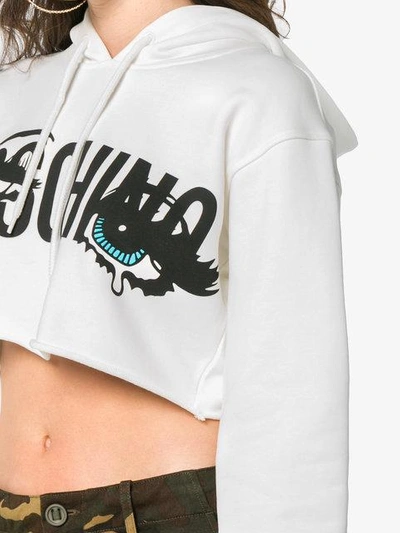 Shop Moschino Cropped Hoodie With Logo In White