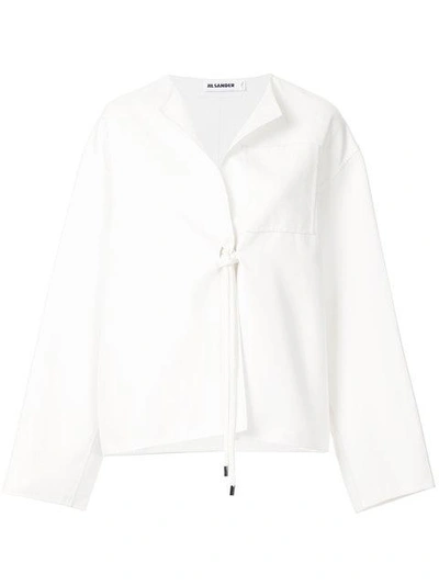 Shop Jil Sander Rope Detail Collarless Jacket In White