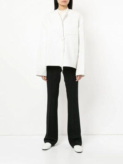 Shop Jil Sander Rope Detail Collarless Jacket In White