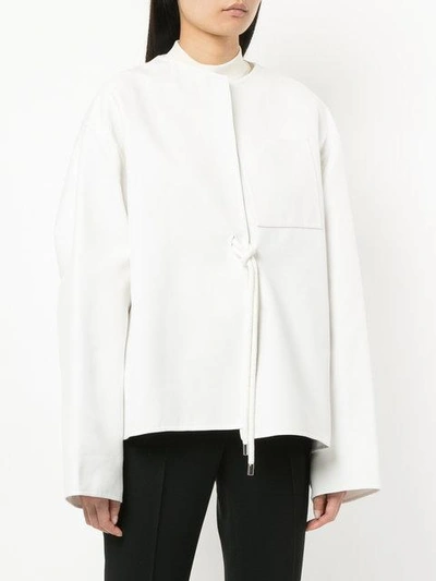 Shop Jil Sander Rope Detail Collarless Jacket In White