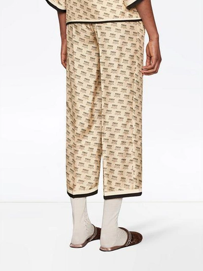 Shop Gucci Invite Stamp Silk Pants In Neutrals