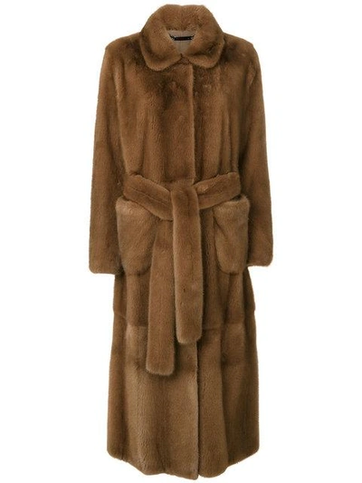Shop Manzoni 24 Fur Belt Coat - Brown