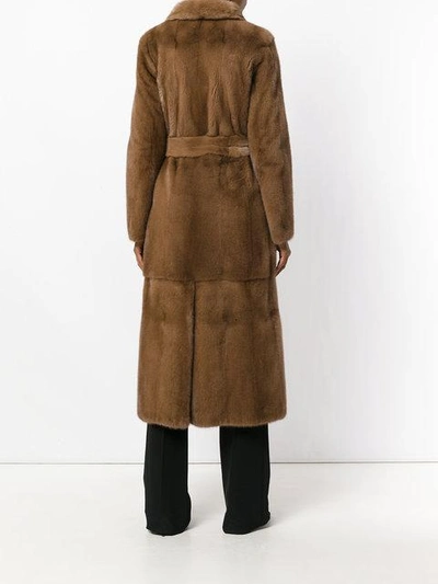 Shop Manzoni 24 Fur Belt Coat - Brown