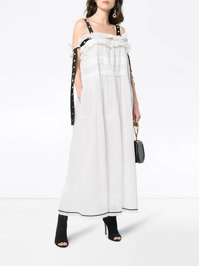 Shop Philosophy Di Lorenzo Serafini Ruffle Dress With Pearl Embellished Ribbons - White