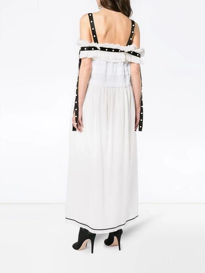 Shop Philosophy Di Lorenzo Serafini Ruffle Dress With Pearl Embellished Ribbons - White