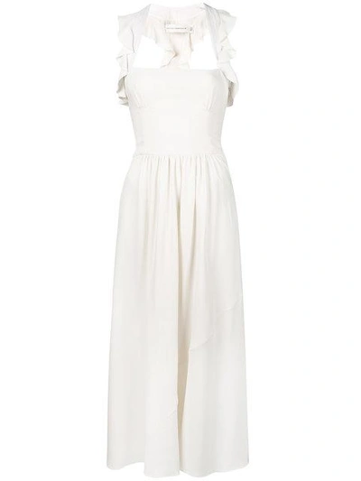 Shop Victoria Beckham Long Ruffle Neck Dress - White