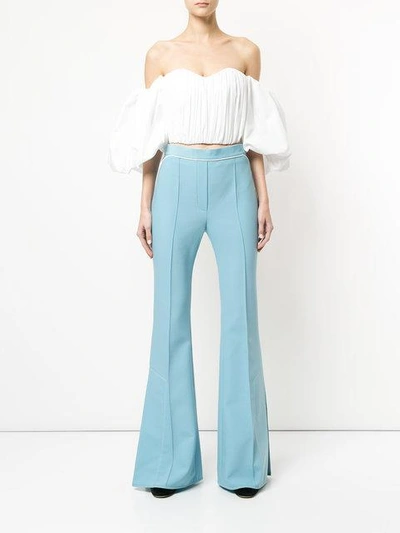 Shop Ellery Orlando Piped Bootleg Trousers In Blue