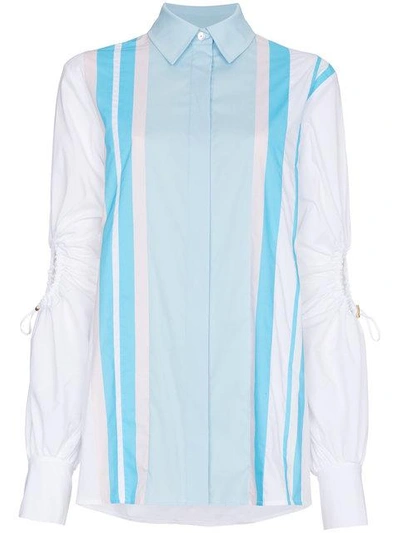 Shop Peter Pilotto Cotton Shirt With Exposed Elbows In White Blue