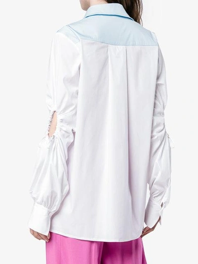 Shop Peter Pilotto Cotton Shirt With Exposed Elbows In White Blue
