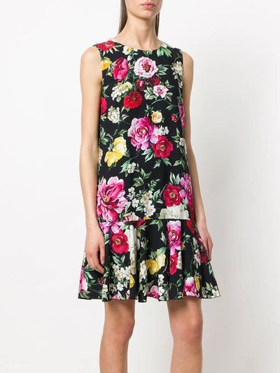 Shop Dolce & Gabbana Floral Print Mini Dress In Black