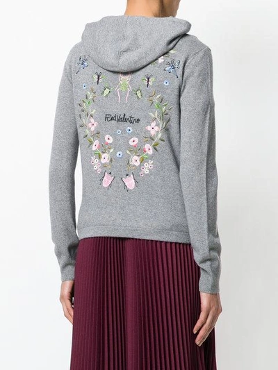 Shop Red Valentino Floral Embroidered Hoodie - Grey