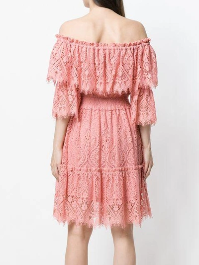 Shop Perseverance London Bardot Lace Dress In Pink