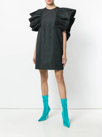 Shop Msgm Ruffle Sleeve Shift Dress - Black