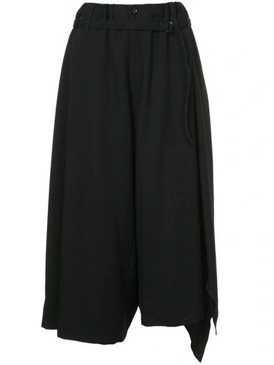 Shop Yohji Yamamoto Asymmetric Cropped Palazzo Trousers - Black