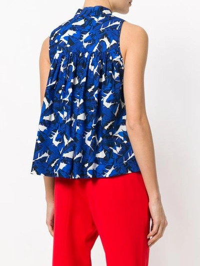 Shop Msgm Leaf Print Sleeveless Blouse - Blue