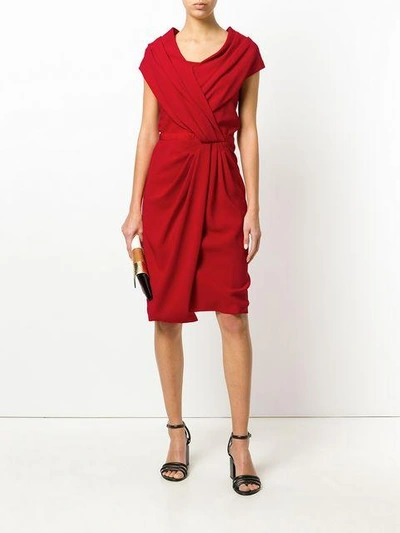 Shop Vionnet Ruched Asymmetric Dress In Red