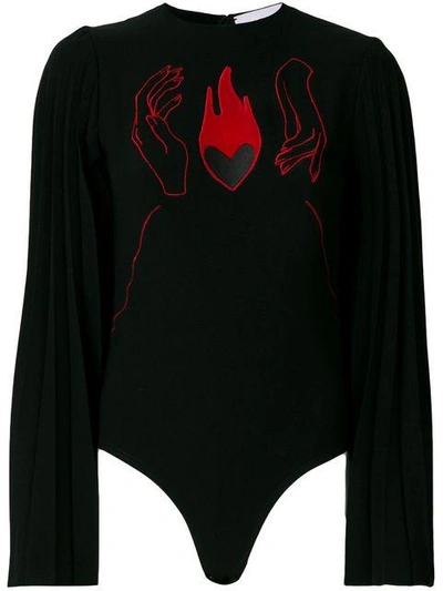 Shop Atu Body Couture Embroidered Heart Blouse In Black