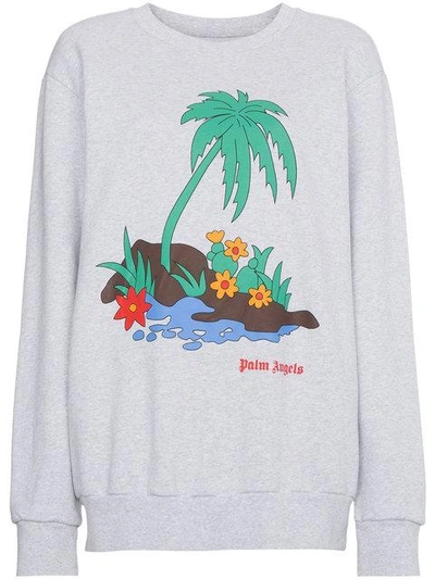 Shop Palm Angels Palm Print Sweatshirt In Grey