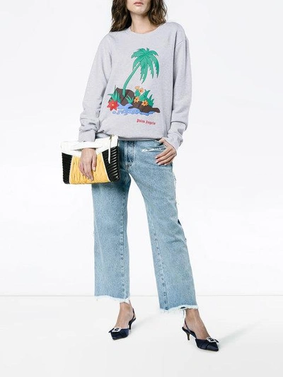 Shop Palm Angels Palm Print Sweatshirt In Grey
