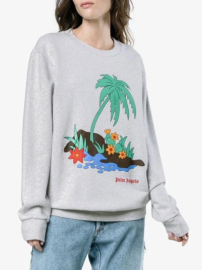 Shop Palm Angels Palm Print Sweatshirt In Grey