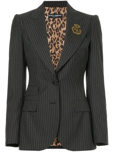 Shop Dolce & Gabbana Pinstripe Blazer With Crest Appliqué - Black