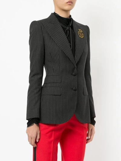 Shop Dolce & Gabbana Pinstripe Blazer With Crest Appliqué - Black