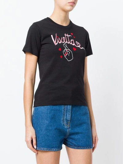 Shop Vivetta Cropped Embroidered T-shirt - Black