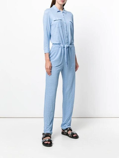 Shop Majestic Collared Jumpsuit In Blue
